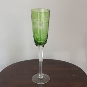 Cut To Clear Green Flute Champagne Or Toasting Emerald 10" Made In Poland